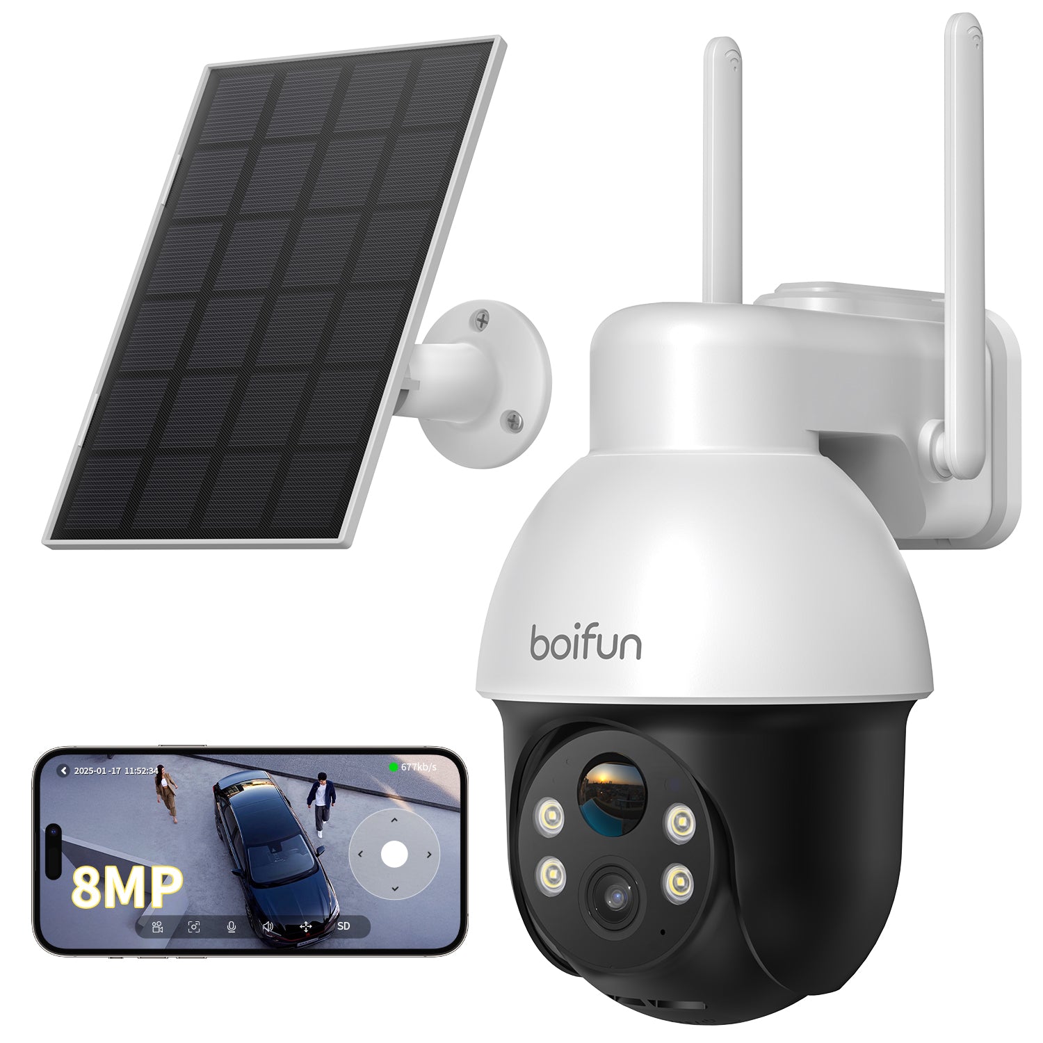 【業界最高性能・4K対応・10000mAhバッテリー】BOIFUN 800万超高画素超鮮明 防犯カメラ 屋外 ソーラー 2.4GWiFiとWiFi6 360度PTZ 15m暗視 広範囲をカバー 電池式防犯カメラ ソーラーパネルと大容量バッテリー 長時間稼働 夜間カラー撮影 PIR人体検知 即時アラート通知 セパレート設計 電源/工事不要 IP65防水 家族共有 双向语音 室外監視カメラ 2年保証