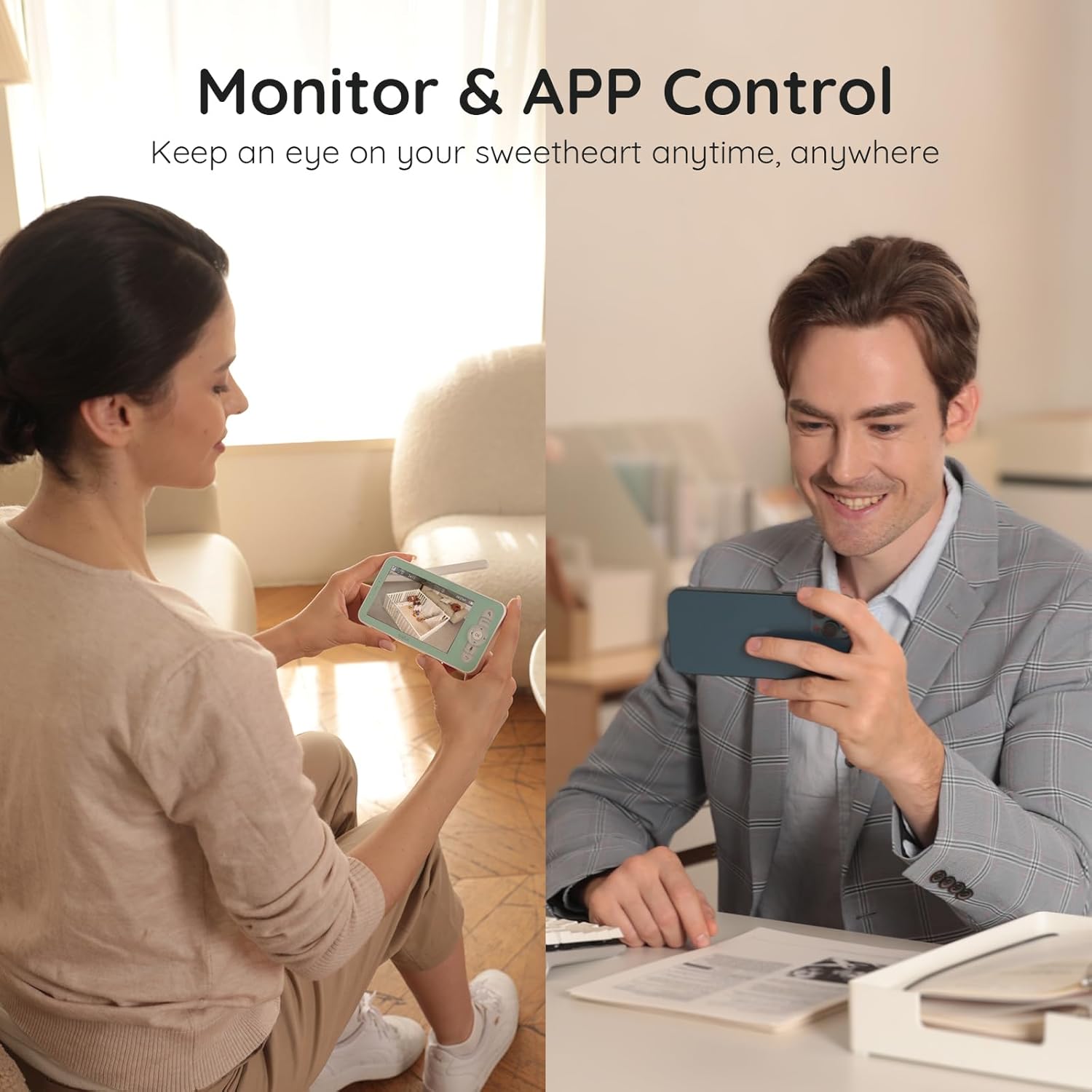Boifun baby monitor with two-way control via monitor and app