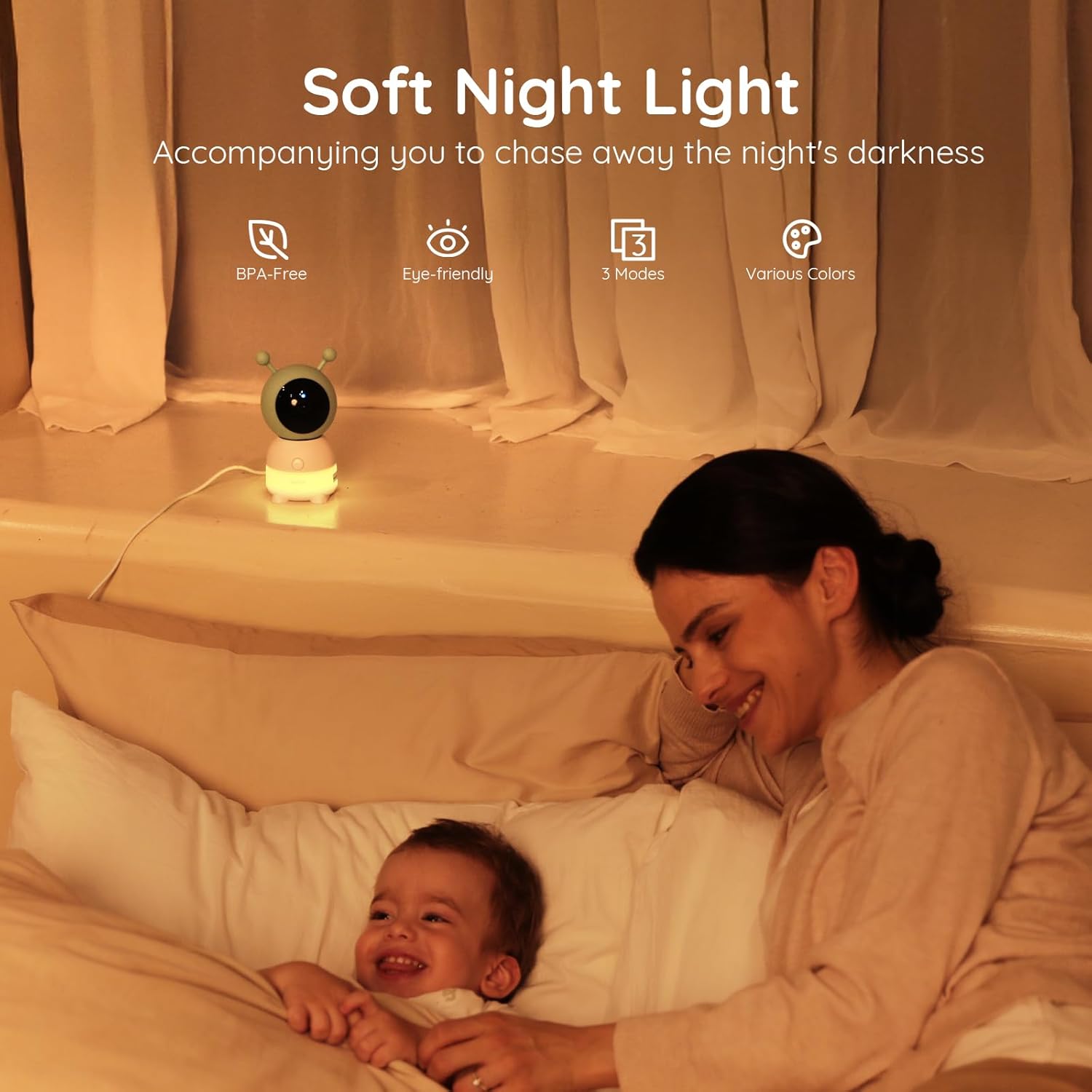 Boifun baby monitor with multiple adjustable night light modes