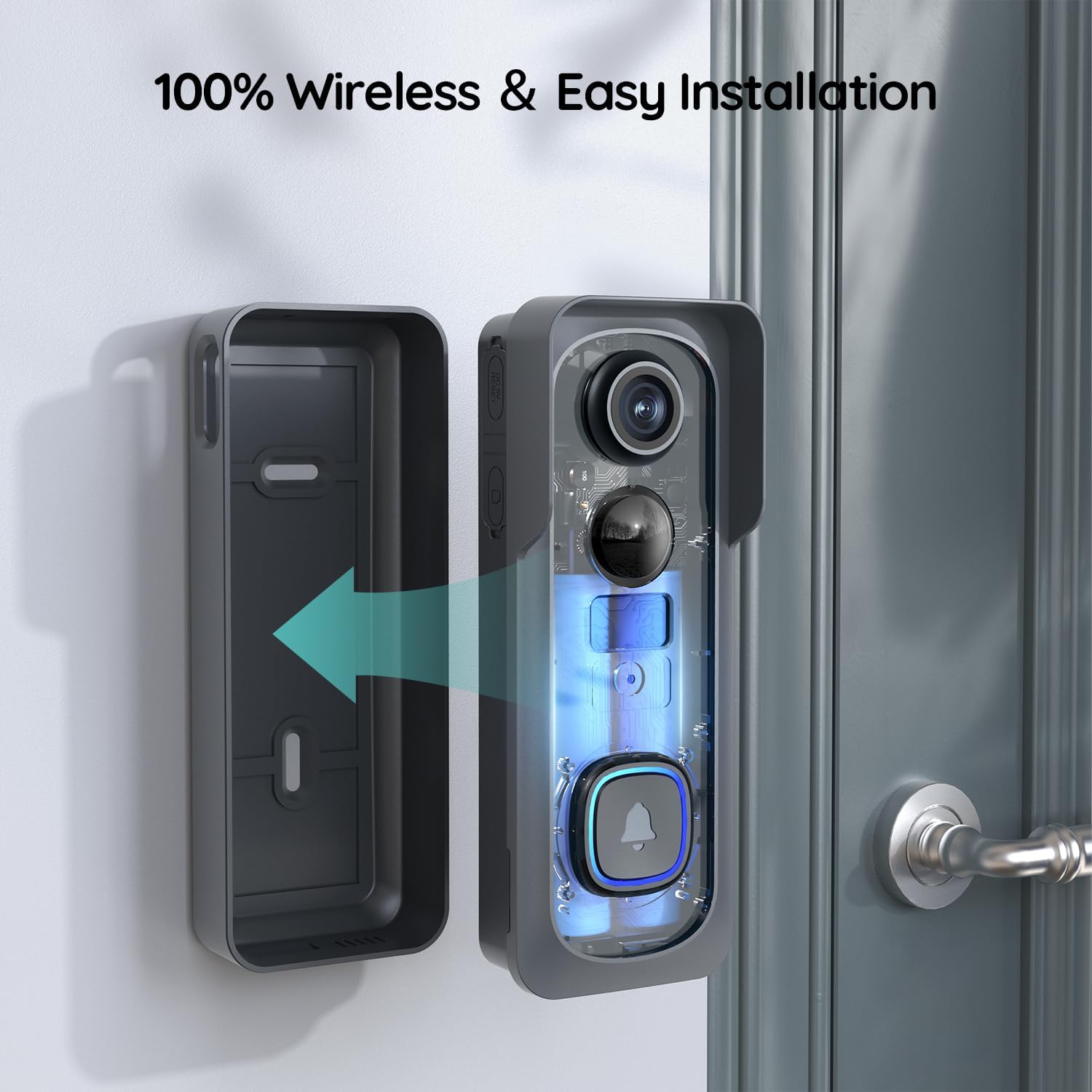 Boifun J1 100% wireless smart video doorbell with easy installation, ideal for quick setup and convenient use when moving homes