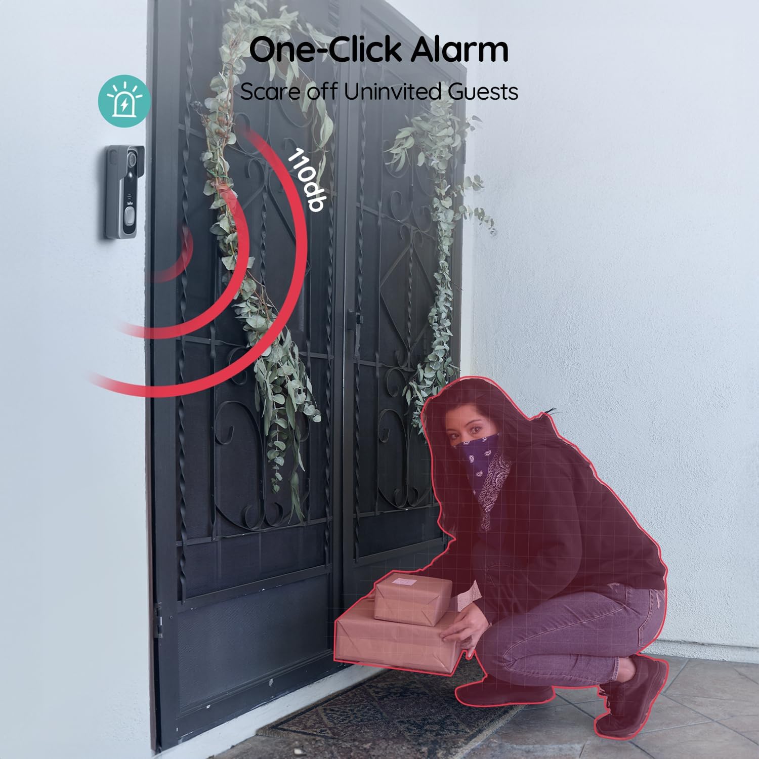 Boifun J1 home security video doorbell with one-click alarm, anti-theft design, and cloud storage to scare off uninvited guests