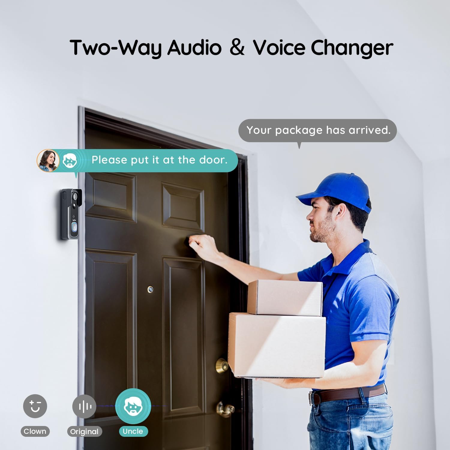 Boifun J1 smart video doorbell with two-way audio and built-in voice changer for secure communication