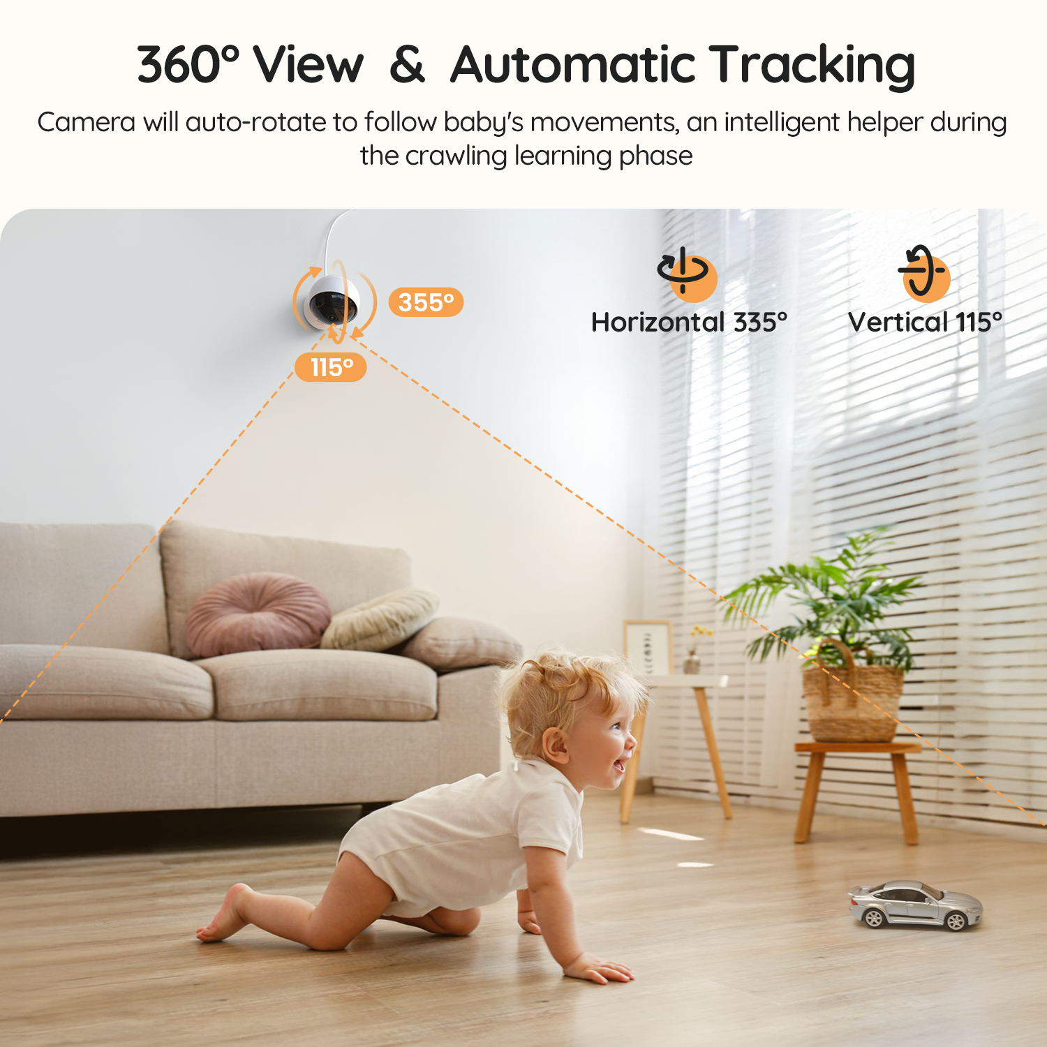 Baby monitor with 360°camera, audio, and automatic tracking – Boifun 4TM