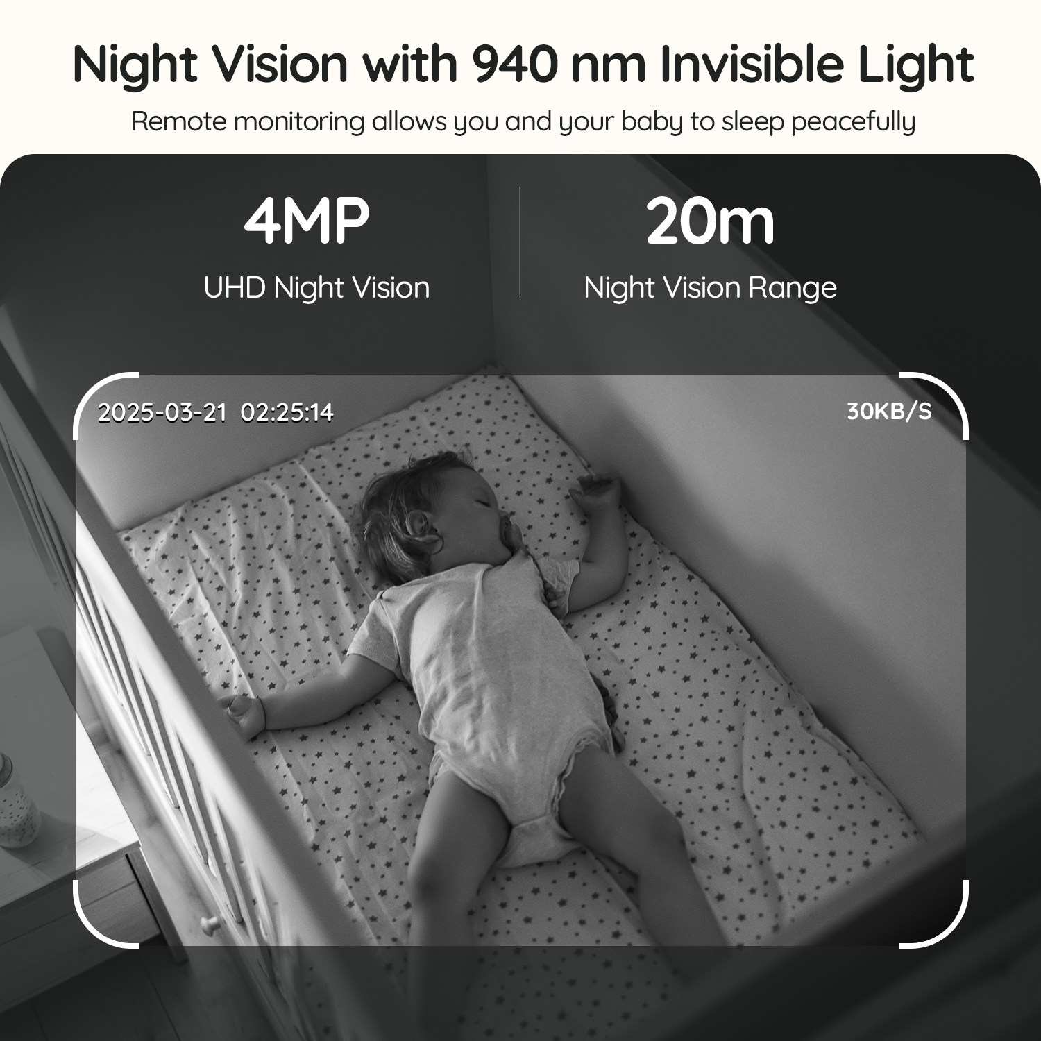 Boifun 4TM Baby Monitor featuring infrared night vision for clear baby monitoring