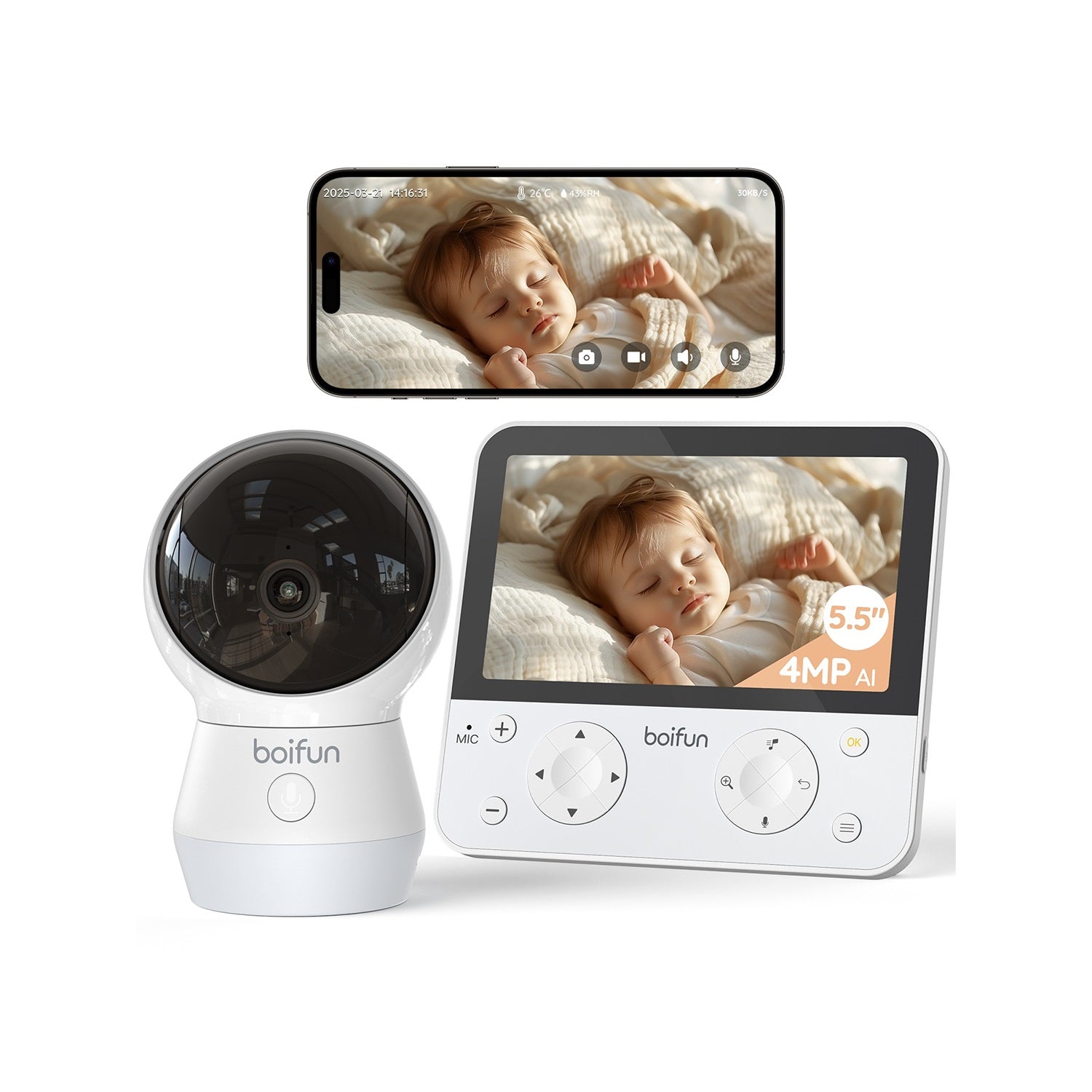 BOIFUN Baby Monitor 4TM With Face Covering Detection