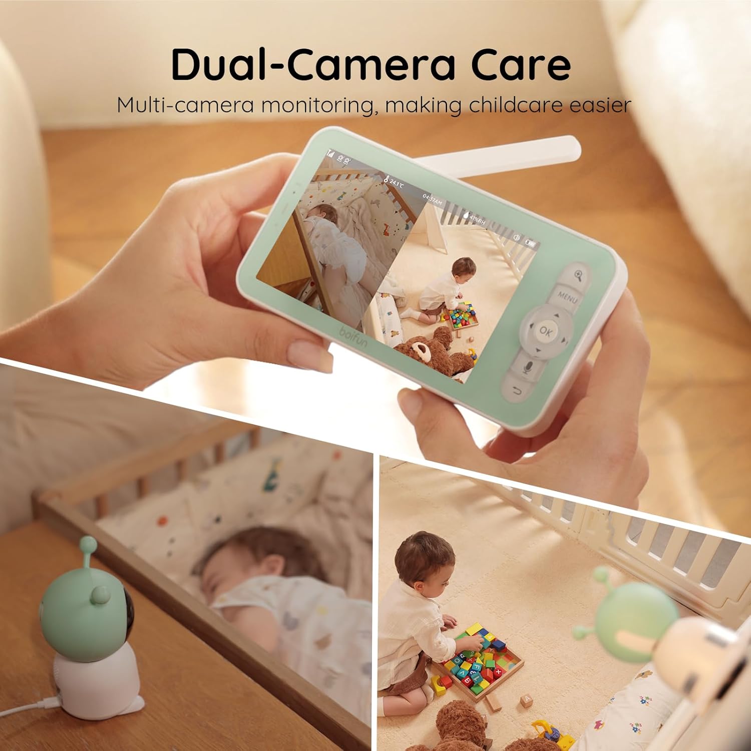 Boifun baby monitor best model featuring dual cameras for monitoring two rooms