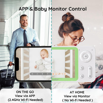 Boifun Smart Baby Monitor 7SM showing dual control with monitor and mobile app