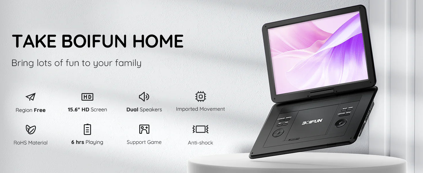 BOIFUN 15.6 Inch Portable DVD Player BFN-161 with Anti-Shock