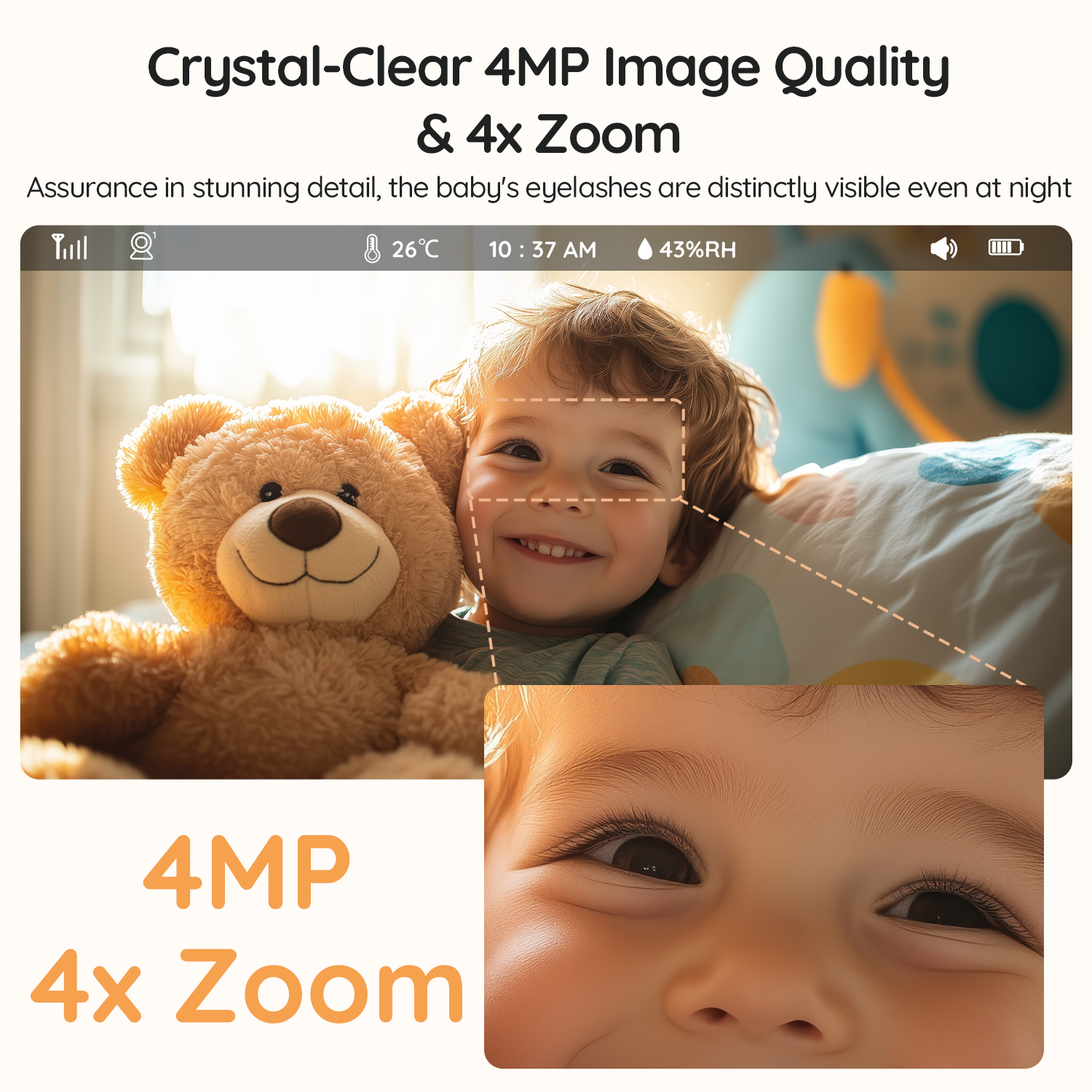 Boifun 4TM Baby Monitor with 4MP HD video and 4x zoom for clear infant monitoring