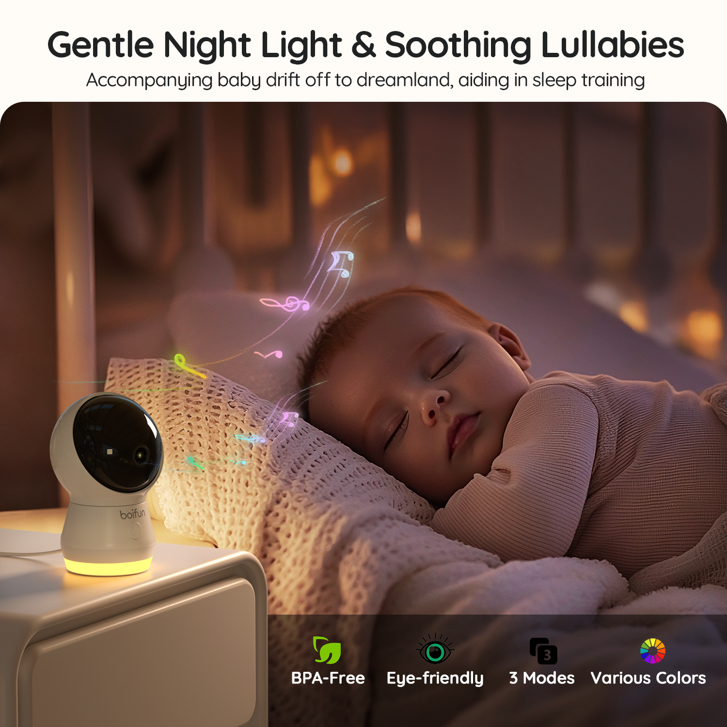 Boifun 4TM Baby Monitor for infant comfort and safety with night light and soothing lullabies